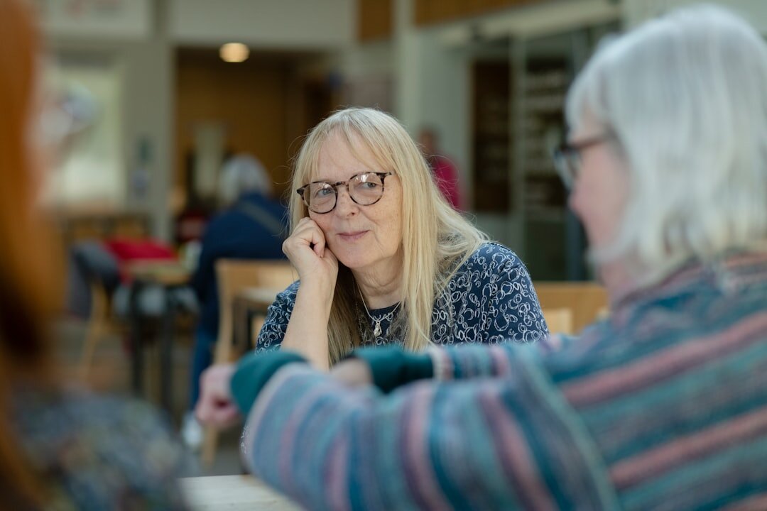 elderly woman sharing story