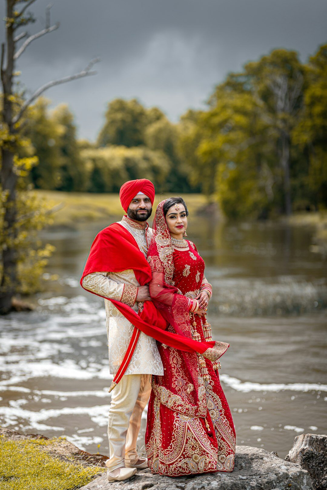 Danish wedding couple embracing outdoors